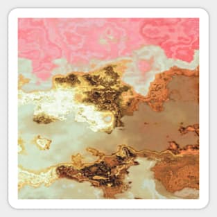 gold pink beige brown grey white abstract marbled painting Sticker